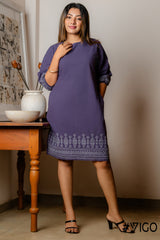 PURPLE COTTON EMBROIDERA DRESS