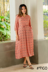 BOHO CHIC ORANGE DRAWSTRING LONG DRESS