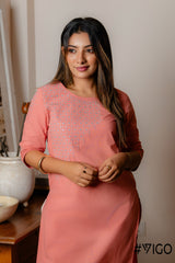 PINK COTTON  EMBROIDERY KURTA