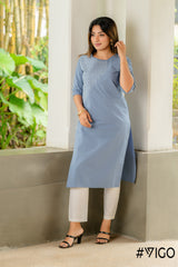SKY BLUE COTTON EMBROIDERY KURTA