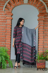 VIGO ELEGANCE MAROON & BLACK FULLY IKAT COTTON KURTA SET