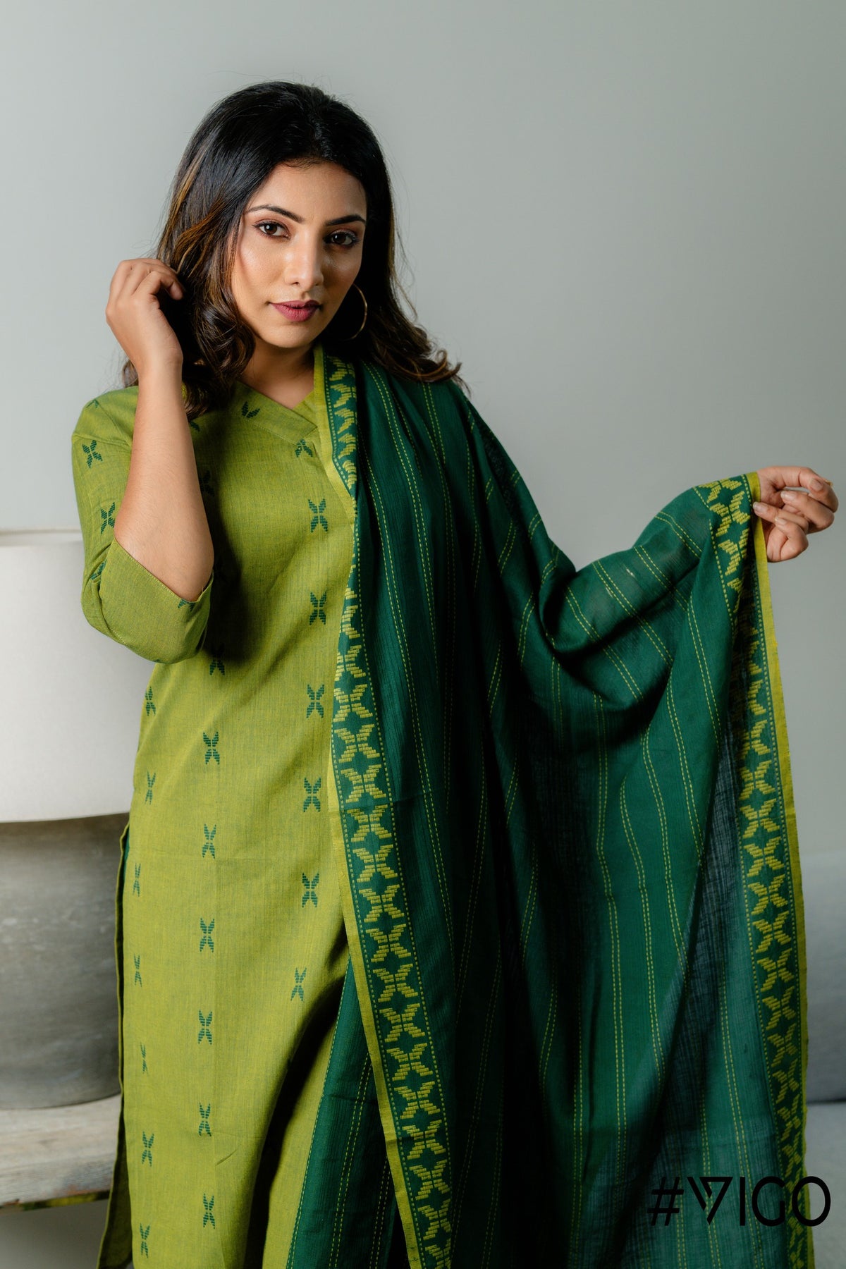 VIGO ELEGANCE GREEN FULLY COTTON KURTA SET