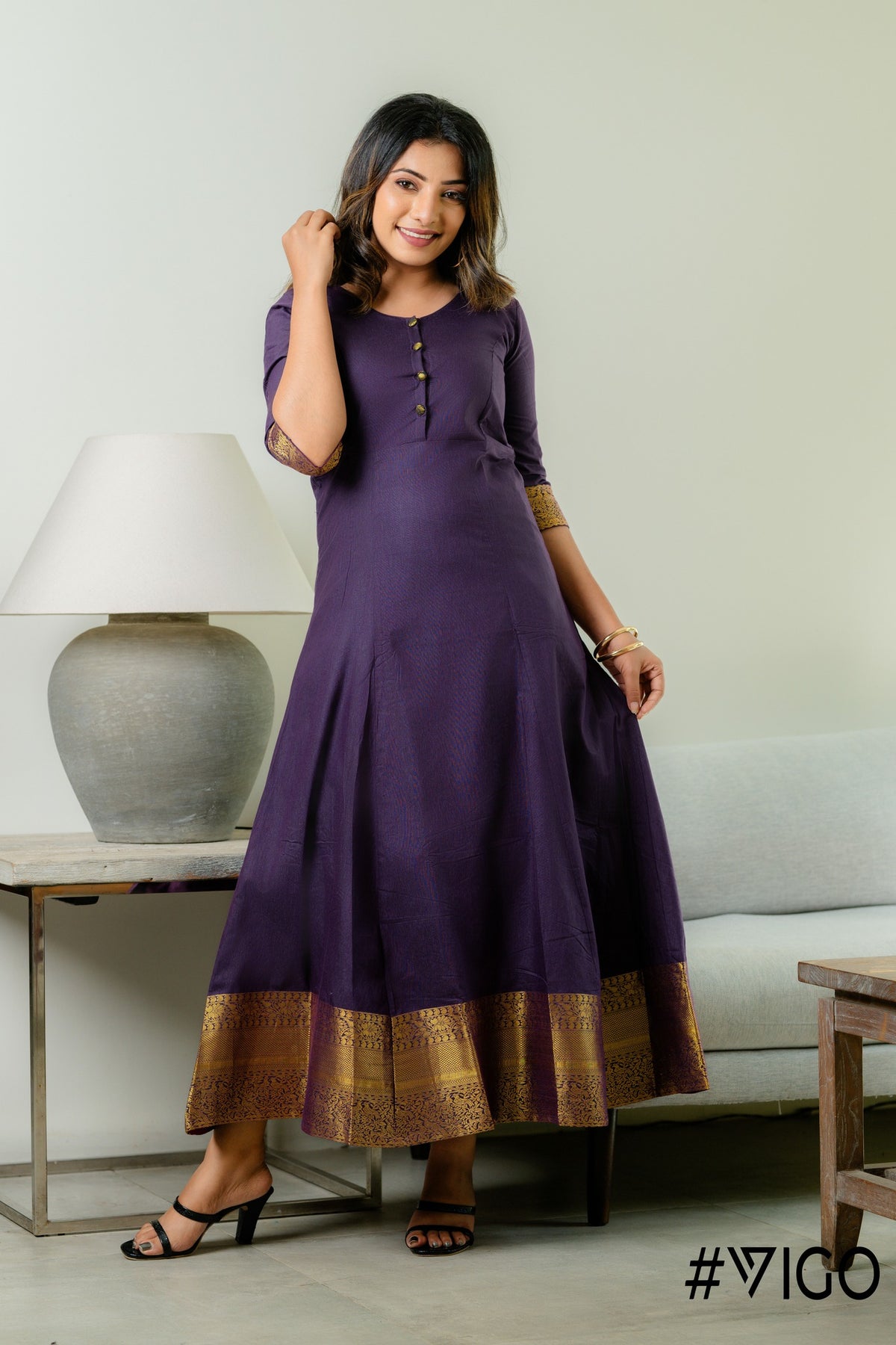 VIGO PURPLE ROYAL LOOK ETHNIC LONG DRESS