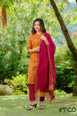 VIGO ELEGANCE YELLOW & MAGENTA FULLY COTTON KURTA SET