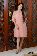 BLUSH PINK COTTON EMBROIDERA DRESS