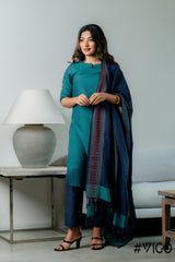 VIGO TEAL GREEN ELEGANCE FULLY COTTON KURTA SET