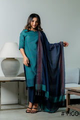 VIGO TEAL GREEN ELEGANCE FULLY COTTON KURTA SET