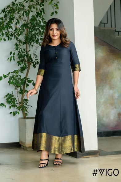 VIGO BLACK ROYAL LOOK ETHNIC LONG DRESS