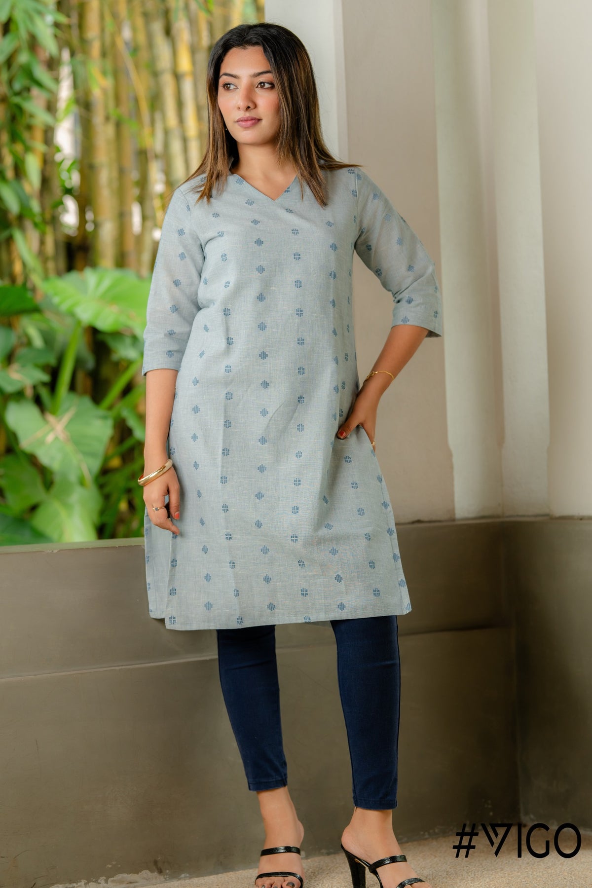 DUSTY BLUE PURE COTTON COTTON KURTI