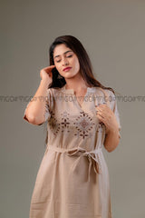 BROWN ELARA | COTTON EMBROIDERY MIDI FROCK