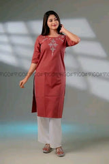 RUST PINK ELEGANT EMBROIDERED KURTA