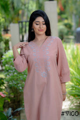 BLUSH PINK COTTON EMBROIDERA LONG DRESS