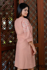 BLUSH PINK COTTON EMBROIDERA DRESS