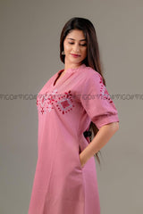 PINK ELARA | COTTON EMBROIDERY MIDI FROCK