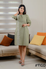 DARK GREEN COTTON EMBROIDERA DRESS