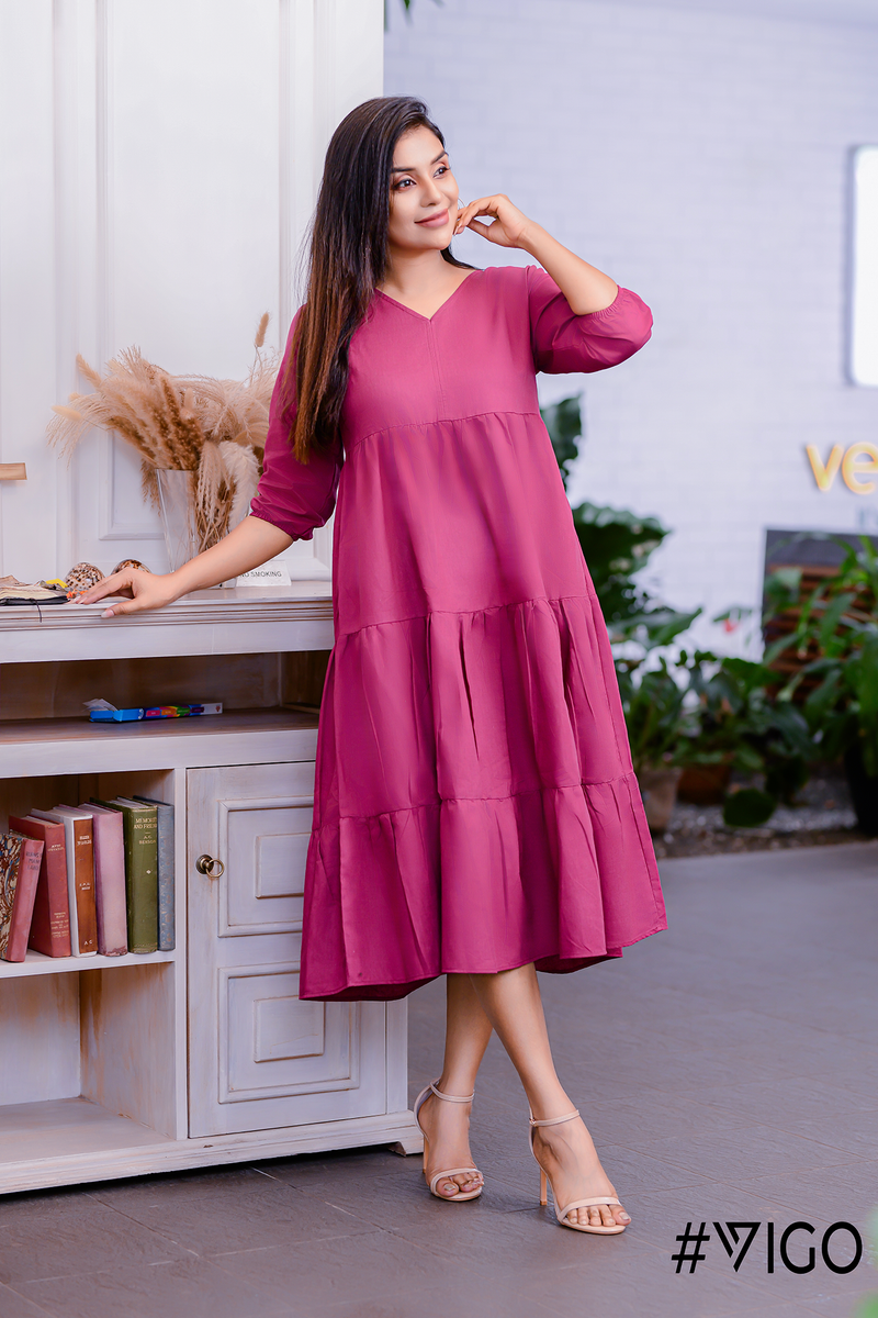 Swirl Flare Dress in Dark Pink