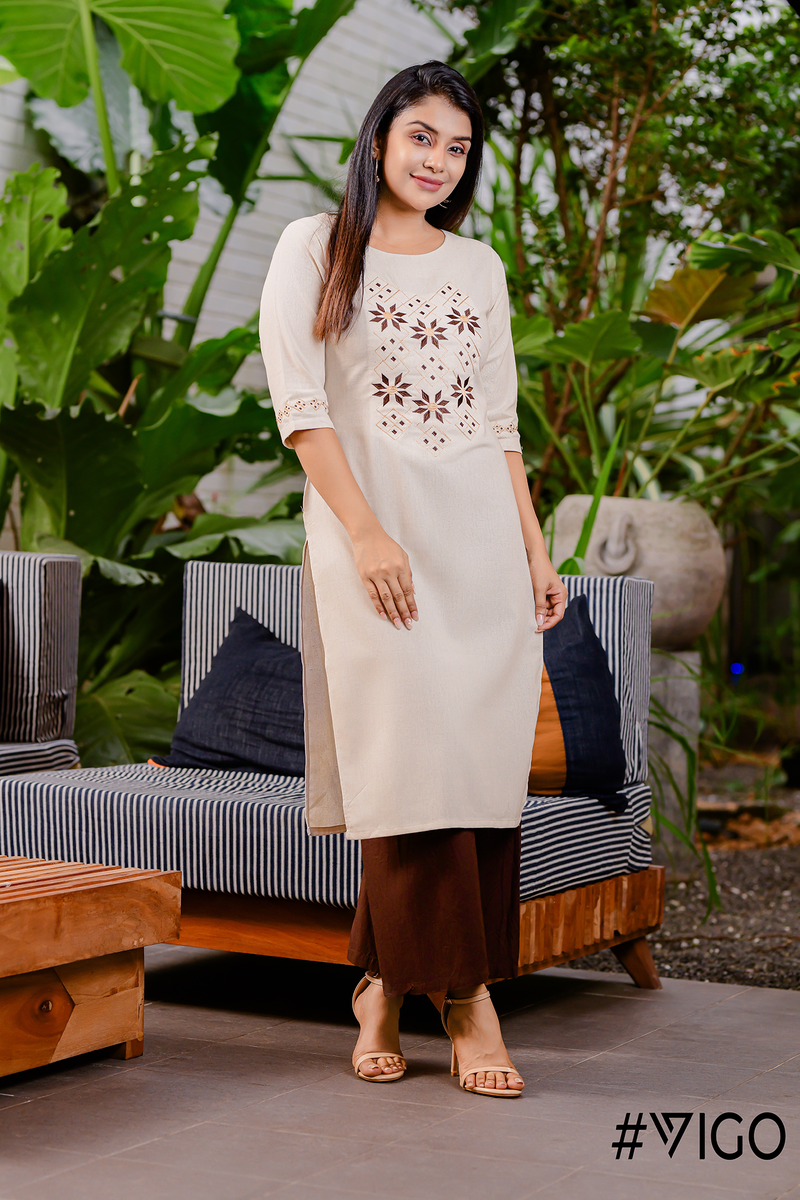 Blooms Embroidered Kurti in Pearl White