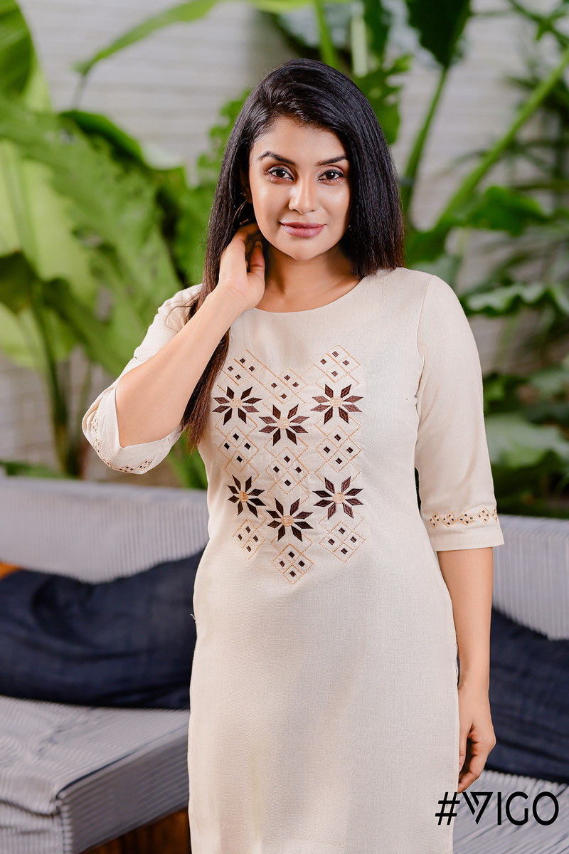 Blooms Embroidered Kurti in Pearl White