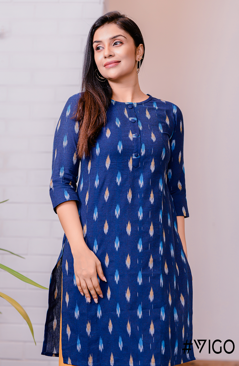 Classic Elegance Straight Kurti in Midnight Blue