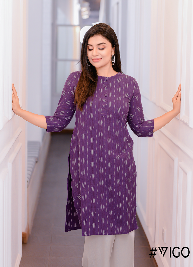 Classic Elegance Straight Kurti in Deep Purple