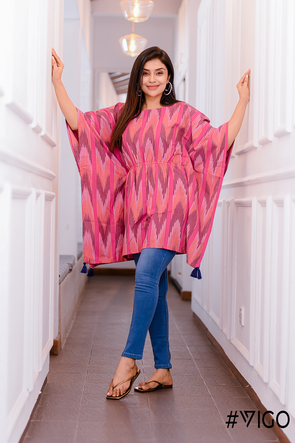 Ikat Flutter Top in Azalea