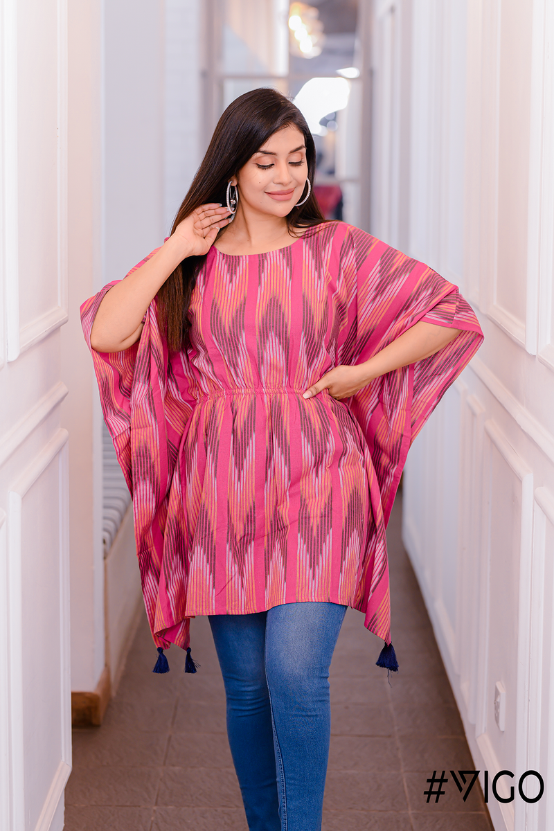 Ikat Flutter Top in Azalea