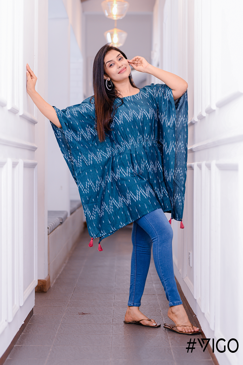 Ikat Flutter Top in Sapphire