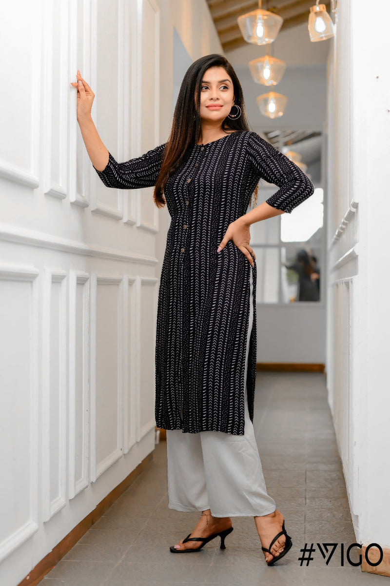 Front Flair Kurti in Onyx