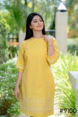 YELLOW COTTON EMBROIDERA DRESS
