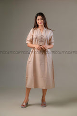 BROWN ELARA | COTTON EMBROIDERY MIDI FROCK