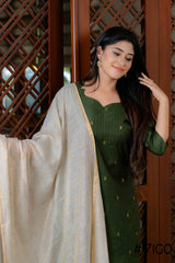 VIGO EVERYDAY ELEGANCE DARK GREEN KURTA SET