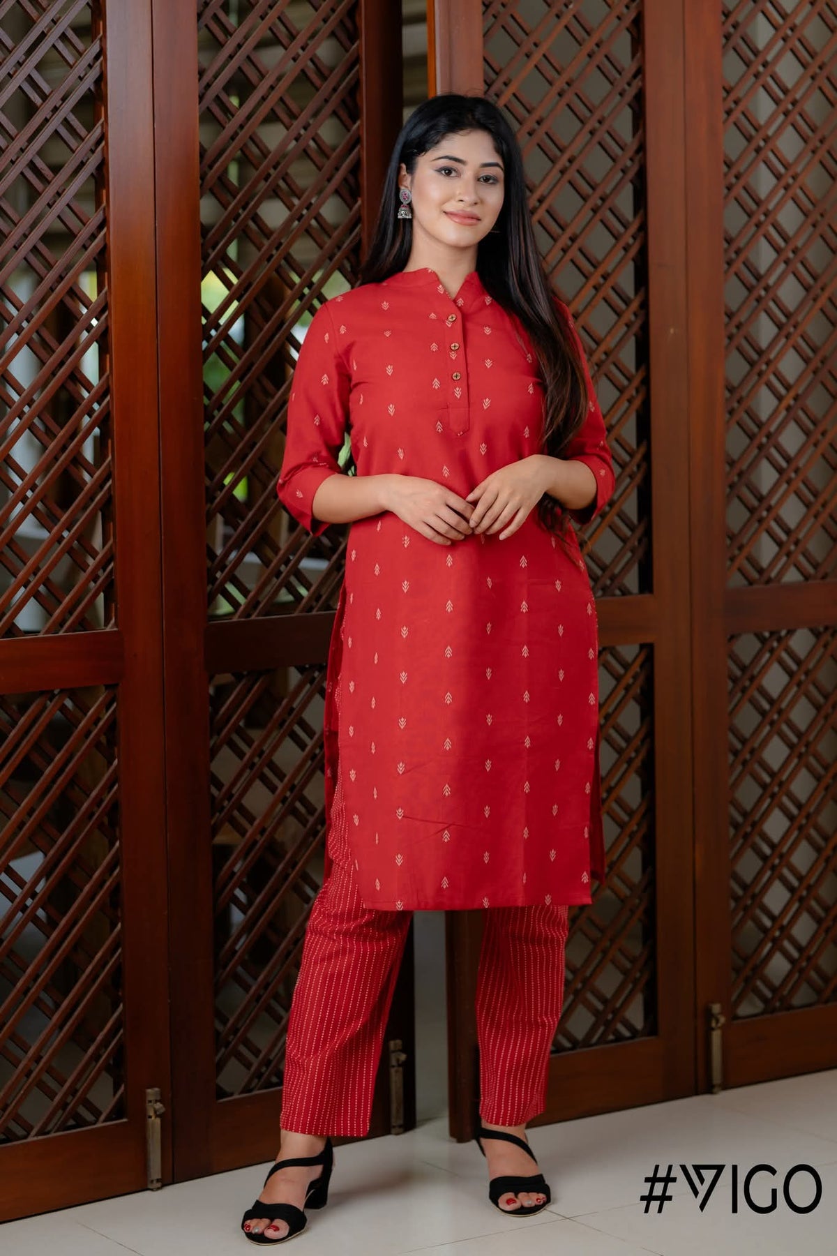 CHARM PURE RED COTTON CO-ORD SET