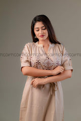 BROWN ELARA | COTTON EMBROIDERY MIDI FROCK