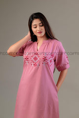 PINK ELARA | COTTON EMBROIDERY MIDI FROCK