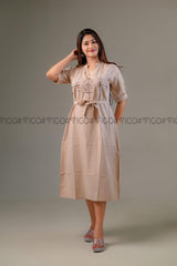 BROWN ELARA | COTTON EMBROIDERY MIDI FROCK